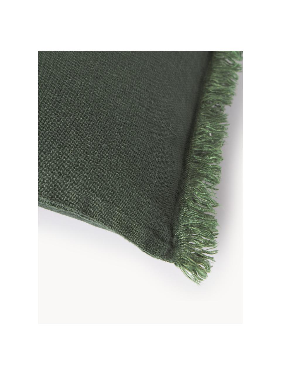 Housse de coussin pur lin avec franges Luana, 100 % pur lin

Le lin est naturellement doté d'un toucher plutôt rugueux et d'un aspect froissé
Sa résistance élevée au accrocs lui confère robustesse et longévité, Vert foncé, larg. 30 x long. 50 cm