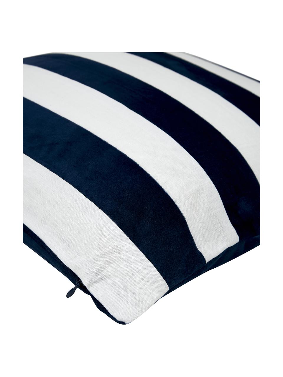 Kussenhoes Maui gemaakt van een fluweel-linnen mix in donkerblauw/wit, Donkerblauw, wit, B 45 x L 45 cm