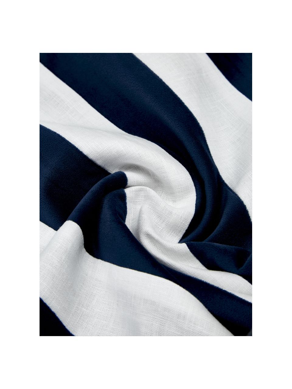 Housse de coussin 45x45 en lin et velours Maui, Bleu foncé, blanc, larg. 45 x long. 45 cm