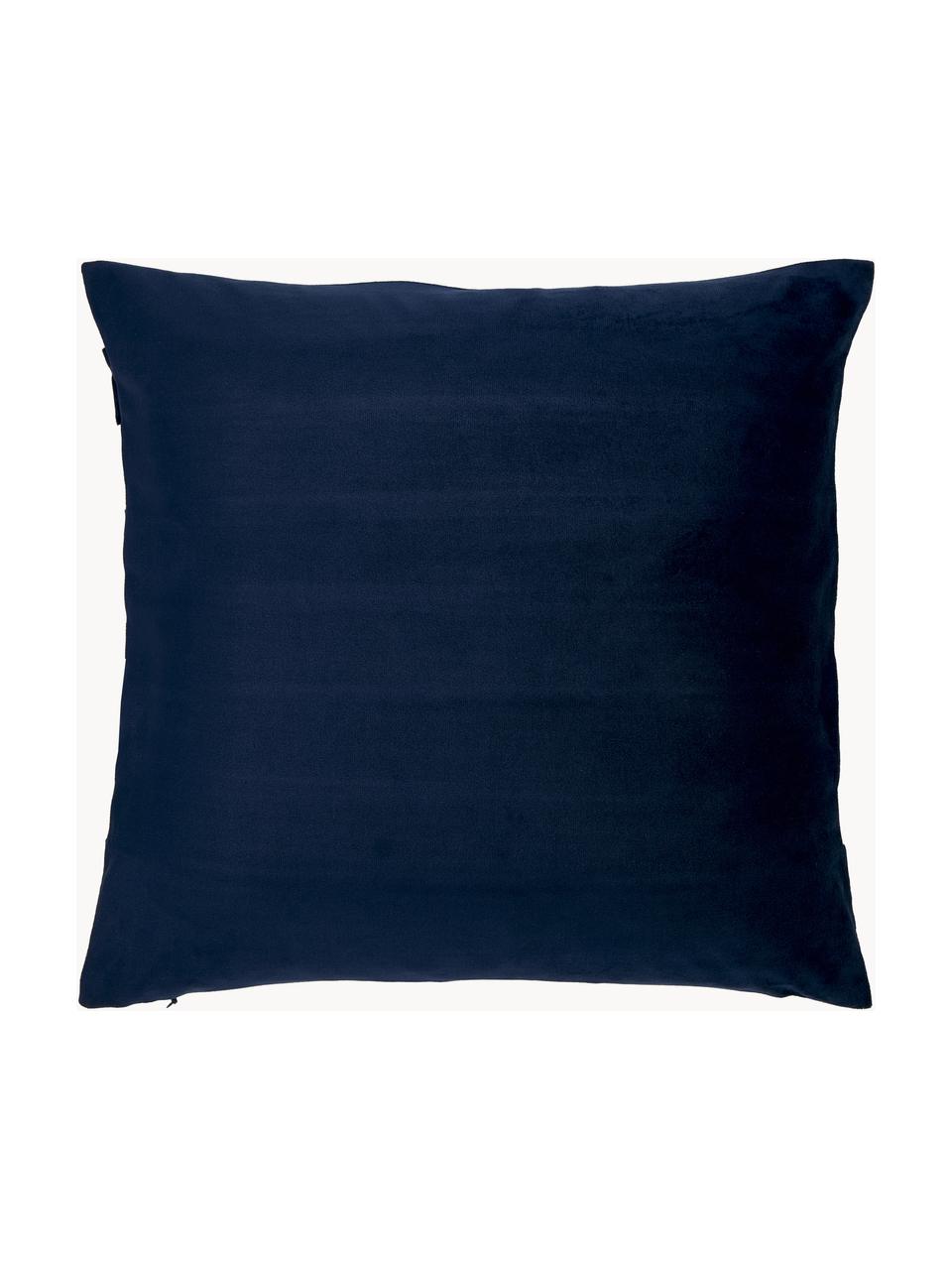 Housse de coussin 45x45 en lin et velours Maui, Bleu foncé, blanc, larg. 45 x long. 45 cm