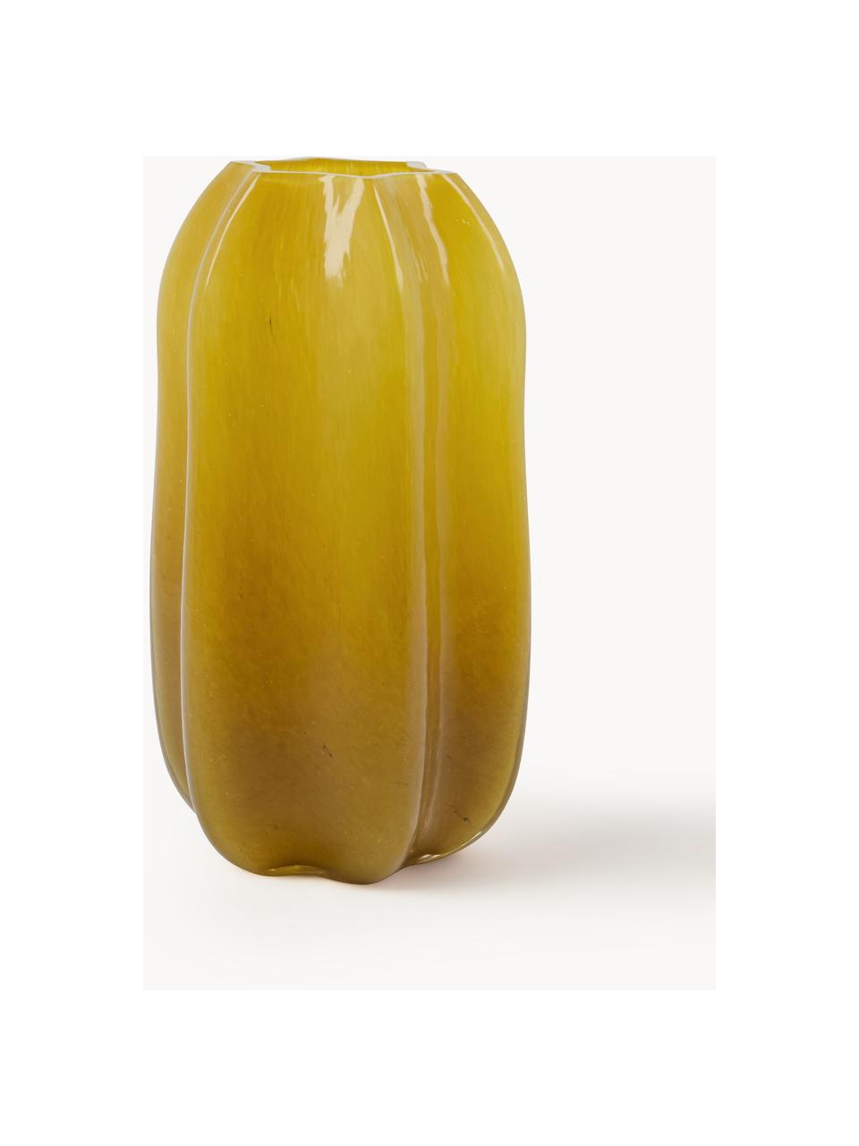 Vase en verre soufflé bouche Romantic, haut. 22 cm, Verre, Jaune moutarde, Ø 13 x haut. 22 cm