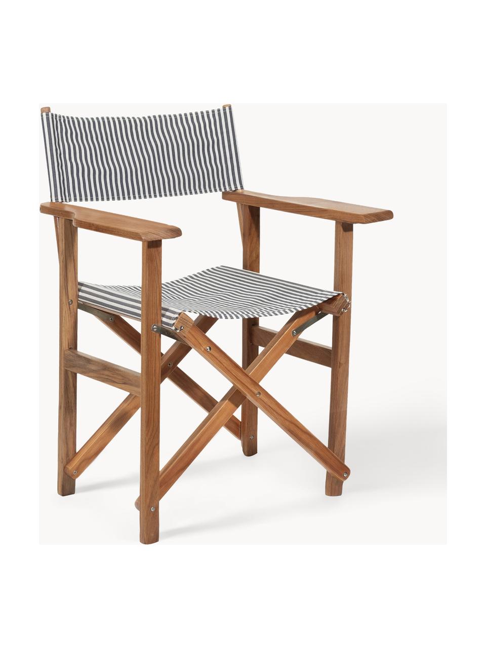 Krzesło ogrodowe Director, Tapicerka: 100% poliakryl, Stelaż: drewno naturalne, Ciemny niebieski, w paski, drewno naturalne, S 64 x G 51 cm
