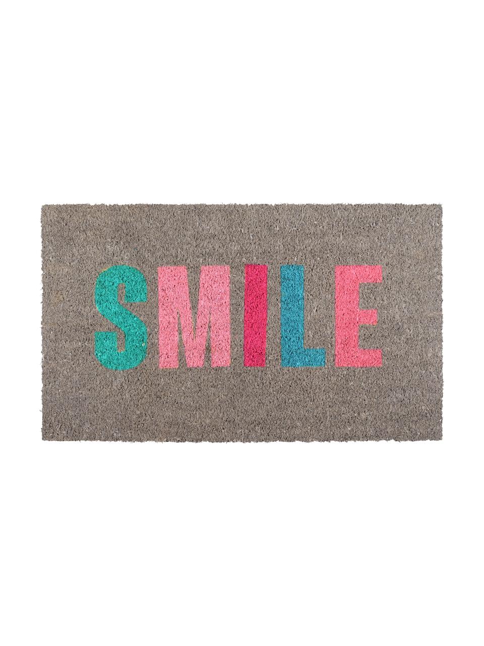 Fußmatte Smile, Oberseite: Kokosfaser, Unterseite: Vinyl, Grau, Mehrfarbig, B 45 x L 75 cm