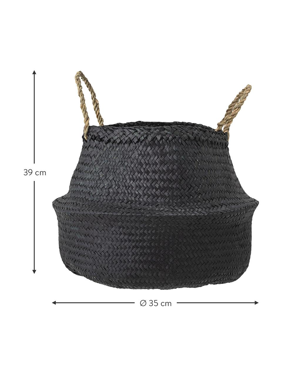 Skladovací koš z mořské trávy Floria, Mořská tráva, Černá, Ø 35 cm, V 39 cm