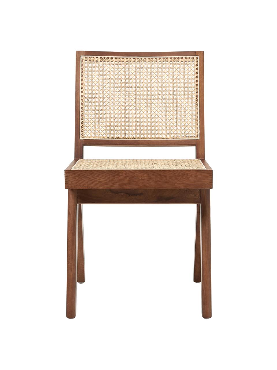 Krzesło z drewna z plecionką wiedeńską Sissi, Stelaż: lite drewno dębowe, Rattan, ciemne drewno dębowe, S 46 x G 56 cm