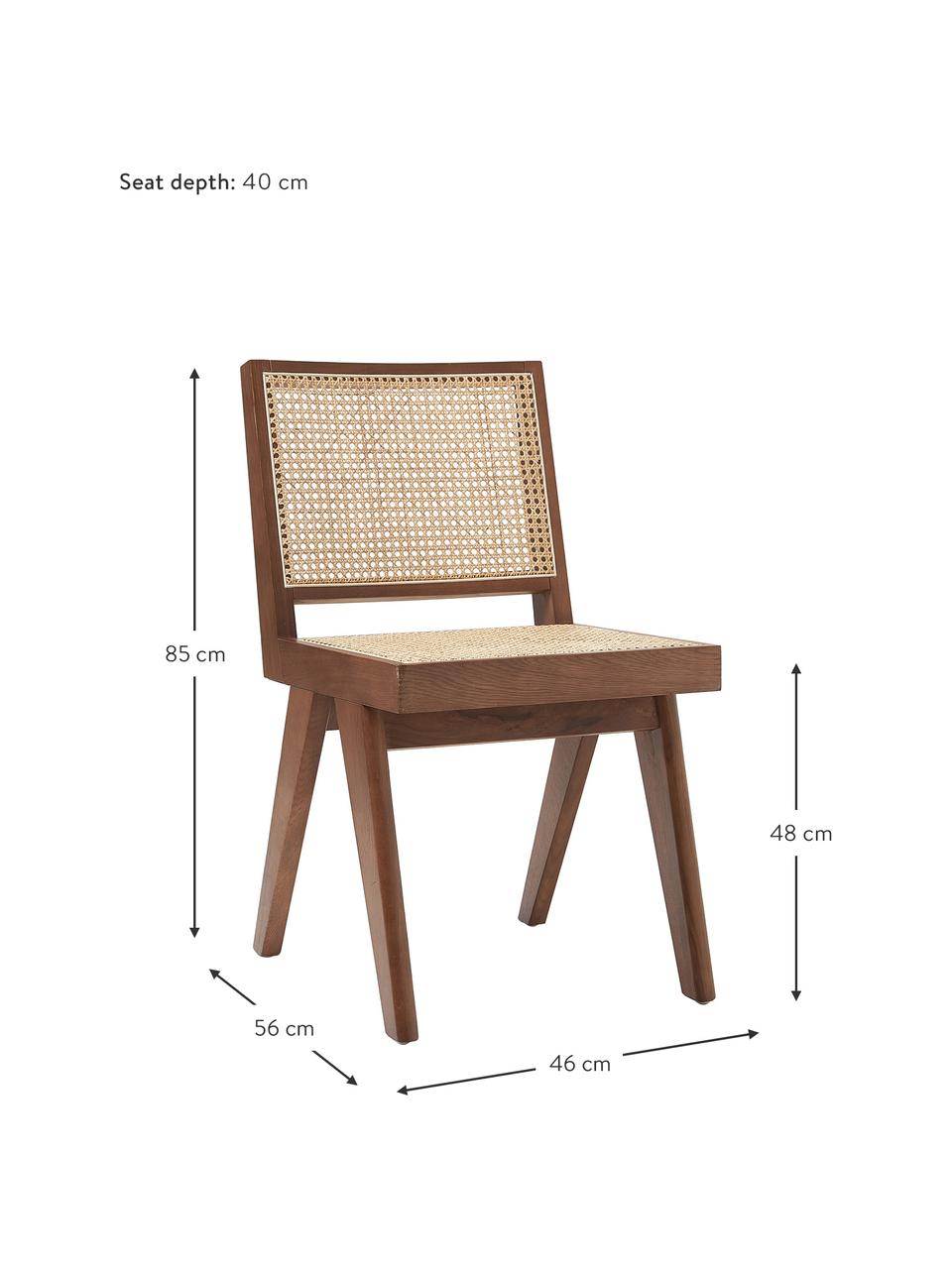 Silla de madera con tejido vienés Sissi, Estructura: madera de roble maciza, Ratán, madera de roble oscura, An 46 x F 56 cm