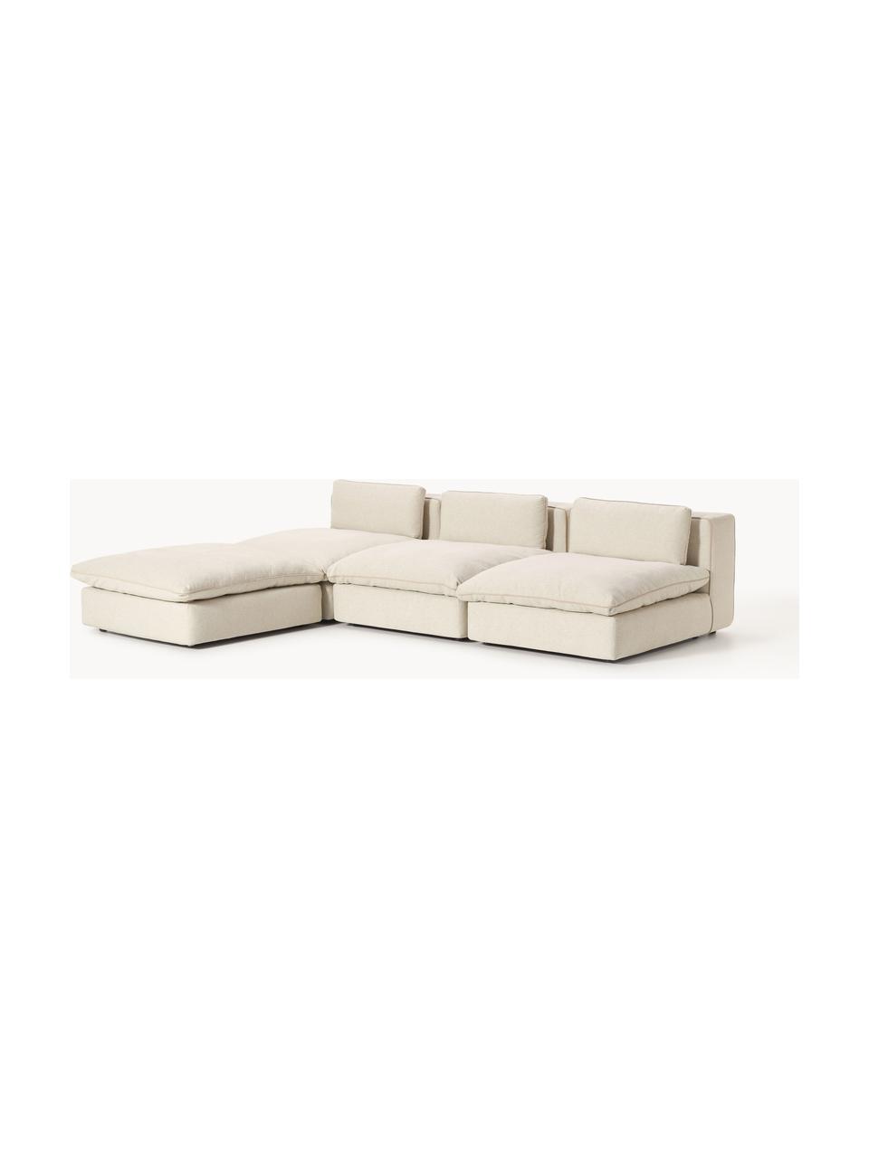 Modulares XL-Sofa Felix mit Hocker, Bezug: 100 % Polyester Der strap, Gestell: Massives Kiefern- und Fic, Füße: Kunststoff Dieses Produkt, Webstoff Hellbeige, B 300 x T 250 cm