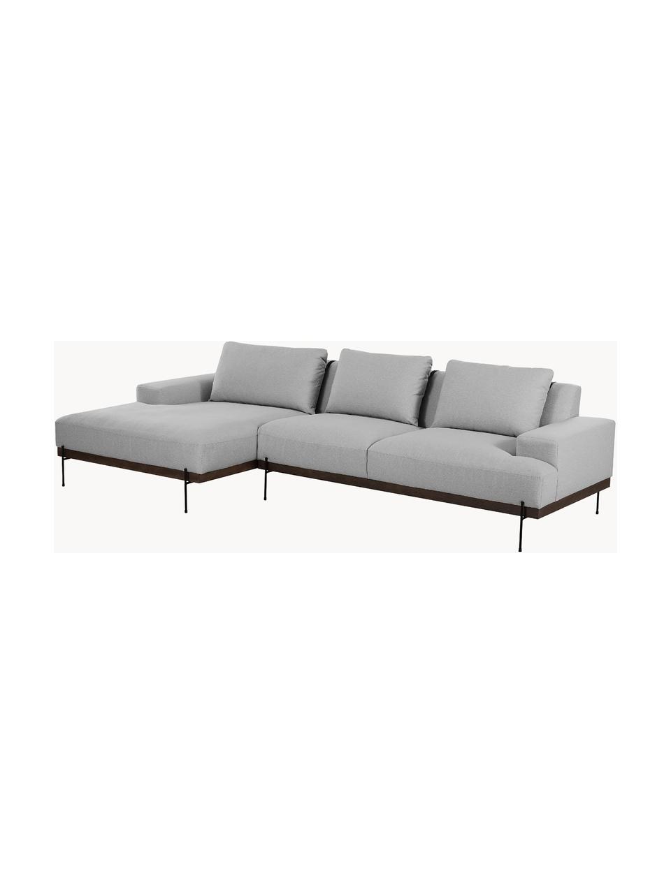 Sofa narożna z metalowymi nogami Brooks, Tapicerka: poliester Tapicerka nie j, Stelaż: lite drewno sosnowe, Nogi: metal malowany proszkowo, Szara tkanina, S 315 x G 148 cm, lewostronna