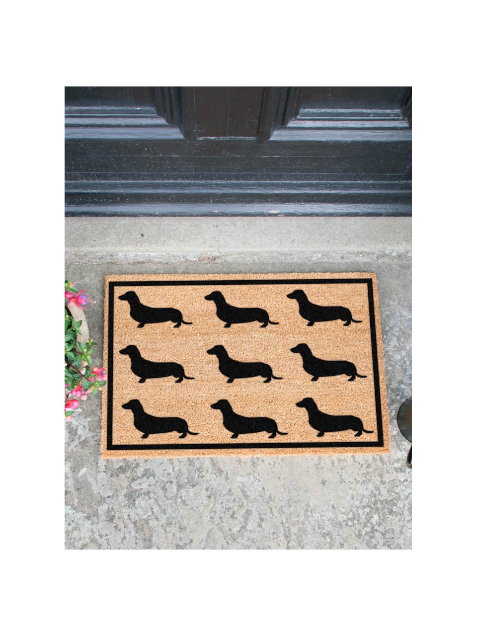 Fußmatte Dachshund, Oberseite: Kokosfaser, Unterseite: PVC, Hellbraun, Schwarz, B 40 x L 60 cm