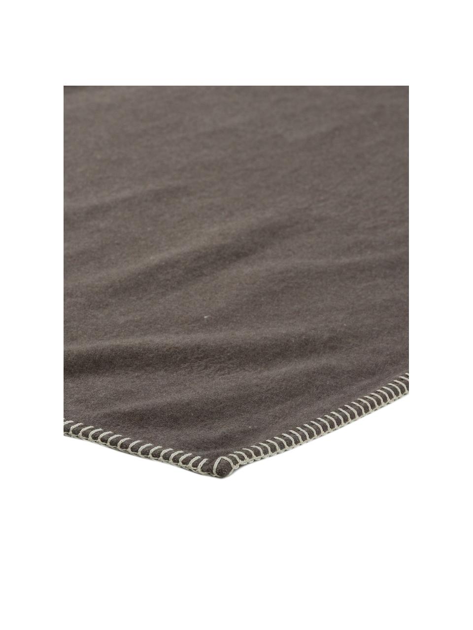 Baumwollflanelldecke Sylt in Taupe mit Ziernaht, Webart: Jacquard, Taupe, B 140 x L 200 cm