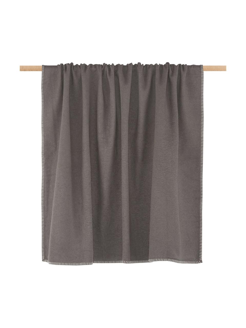 Baumwollflanelldecke Sylt in Taupe mit Ziernaht, Webart: Jacquard, Taupe, B 140 x L 200 cm