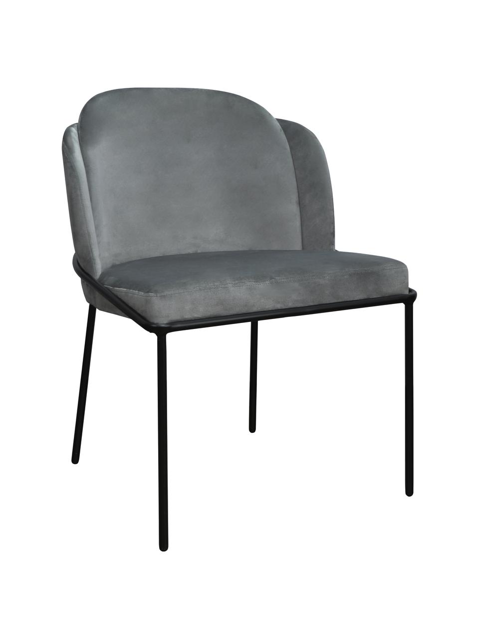 Krzesło tapicerowane z aksamitu Polly, Tapicerka: aksamit (100% poliester), Nogi: metal, Szary aksamit, Nogi: czarny, S 57 x G 55 cm
