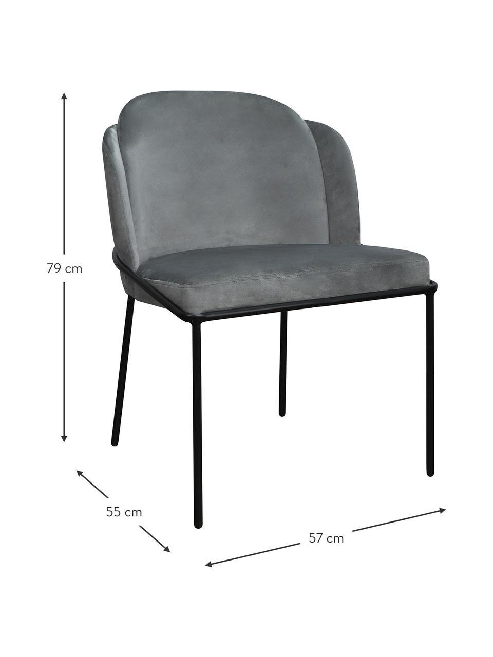 Stolička so zamatovým čalúnením Polly, Zamatová sivá, nohy čierna, Š 57 x H 55 cm