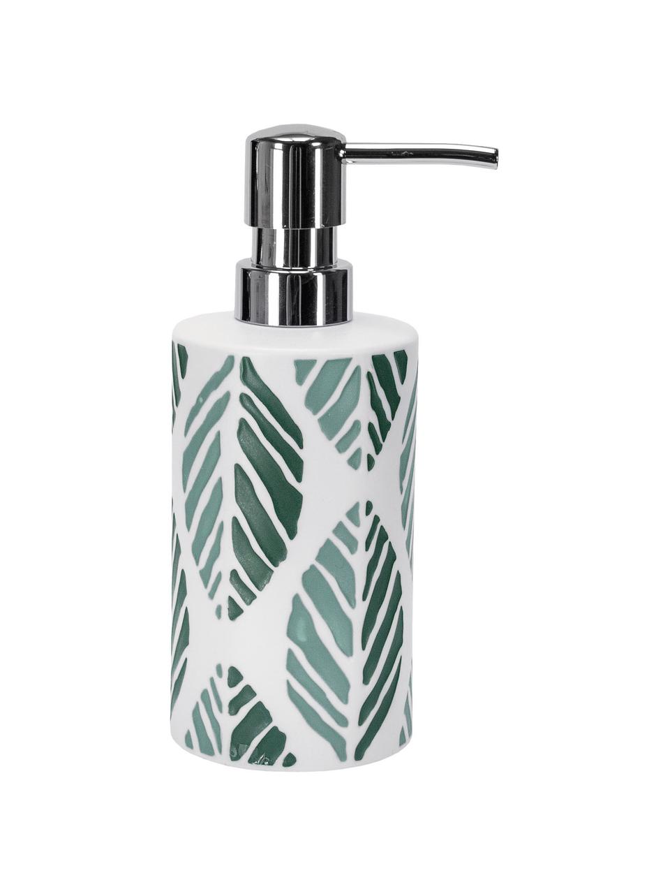 Dispenser sapone in gres Leaf, Testa della pompa: metallo, Verde, Ø 7 x Alt. 18 cm