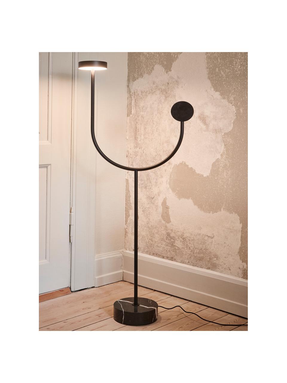 Lampa podłogowa LED z marmuru Grasil, Stelaż: metal powlekany, Czarny, marmurowy, W 128 cm