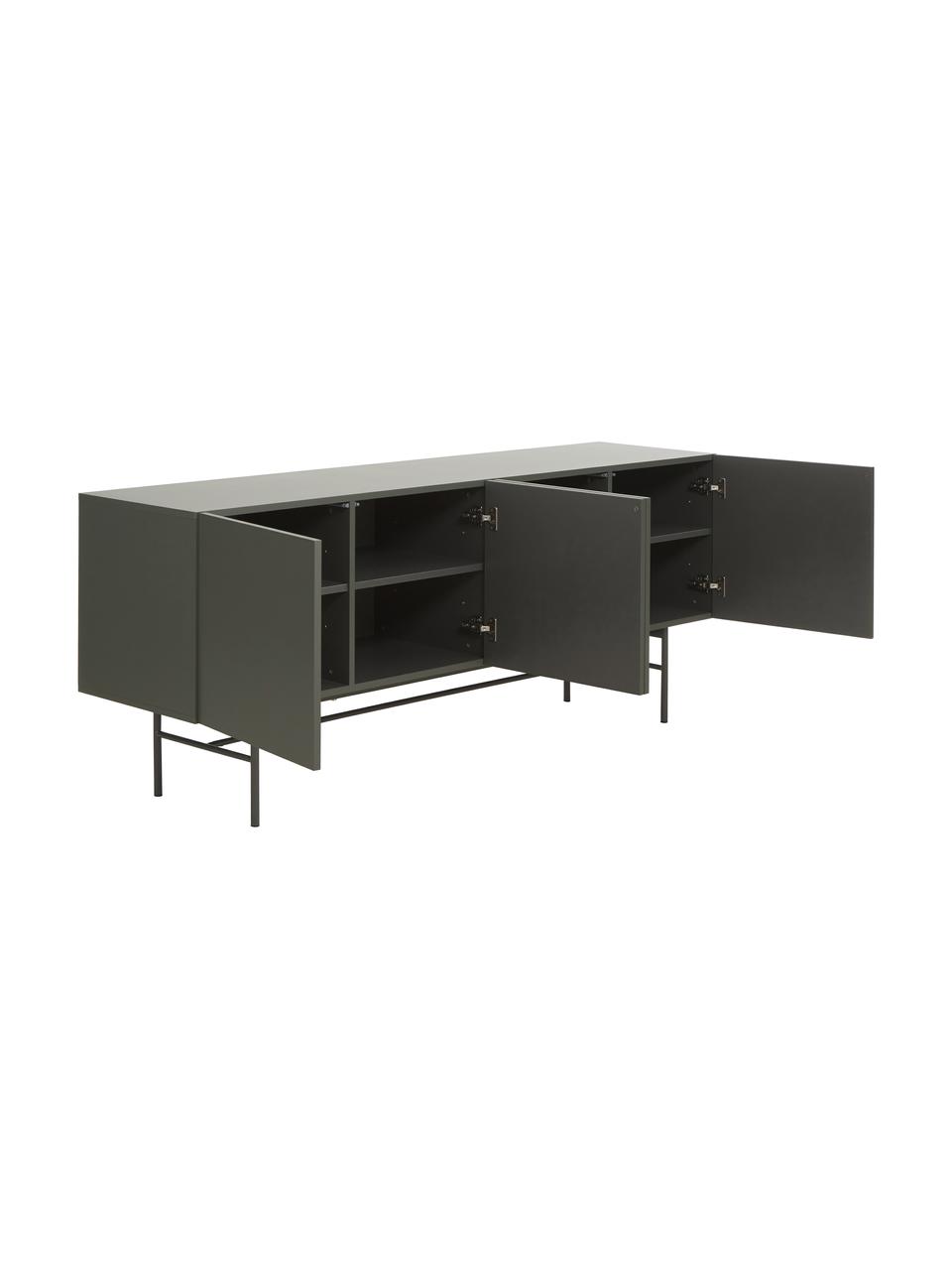 Credenza moderna grigia con ante Anders, Piedini: metallo verniciato a polv, Grigio, Larg. 200 x Alt. 79 cm