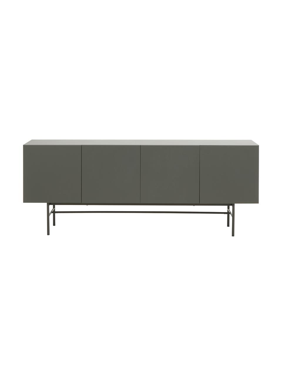 Modern dressoir Anders met 4 deuren in grijs, Frame: gelakt MDF, Poten: gepoedercoat metaal, Grijs, 200 x 79 cm