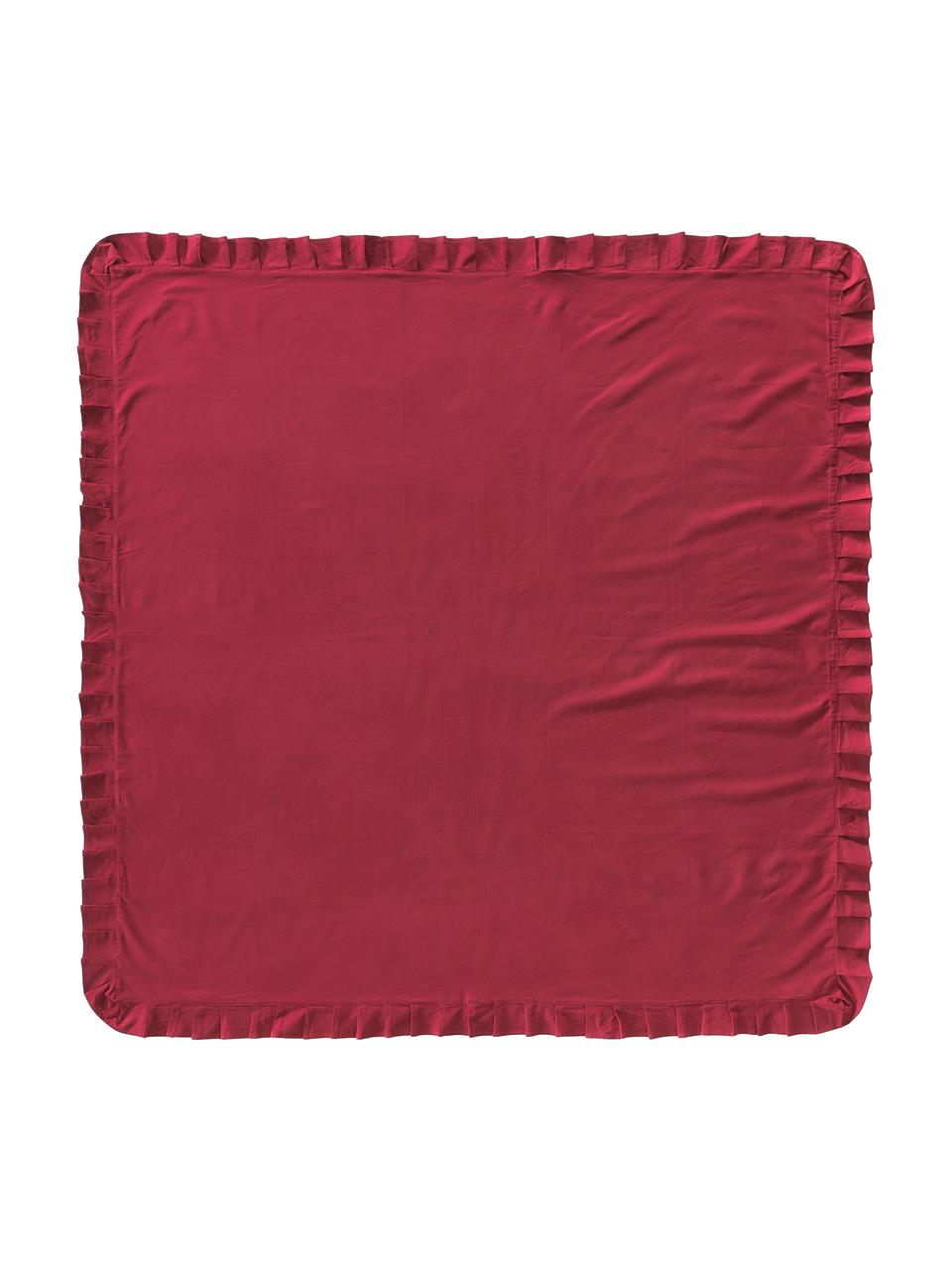 Tischdecke Chambray mit Rüschen, 100 % Baumwolle, Rot, Für 4 - 6 Personen (B 160 x L 160 cm)