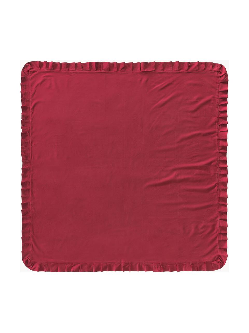 Tafelkleed Chambray met franjes, 100% katoen, Rood, Voor 4 - 6 personen (B 160 x L 160 cm)