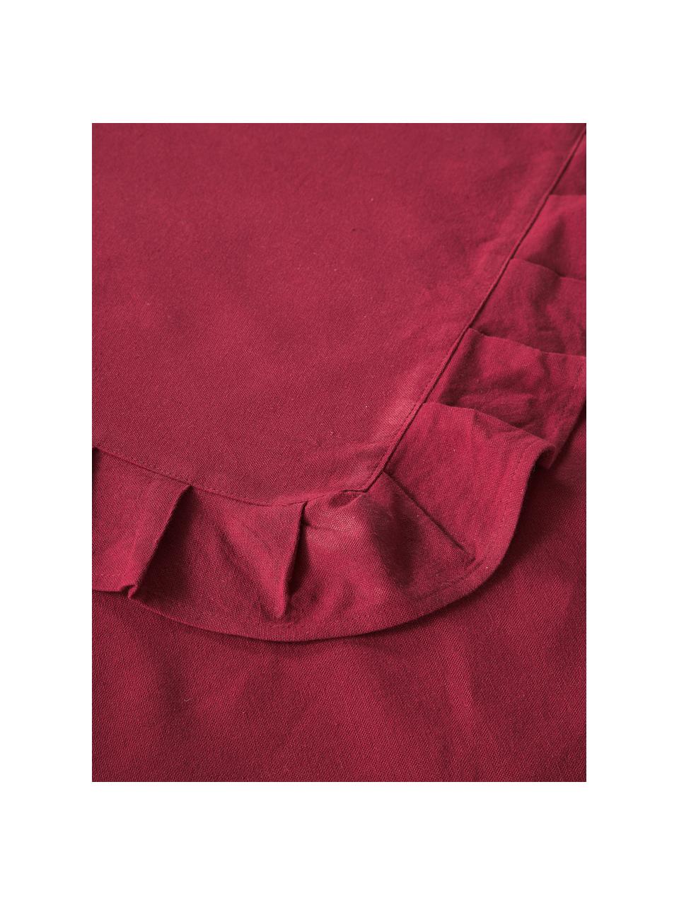 Tischdecke Chambray mit Rüschen, 100 % Baumwolle, Rot, Für 4 - 6 Personen (B 160 x L 160 cm)