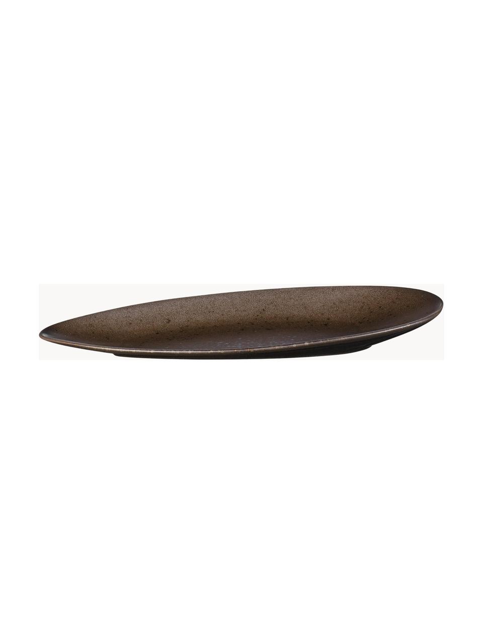 Ovale Servierplatten Cuba, 2 Stück, Steingut, Dunkelbraun, B 40 x T 29 cm