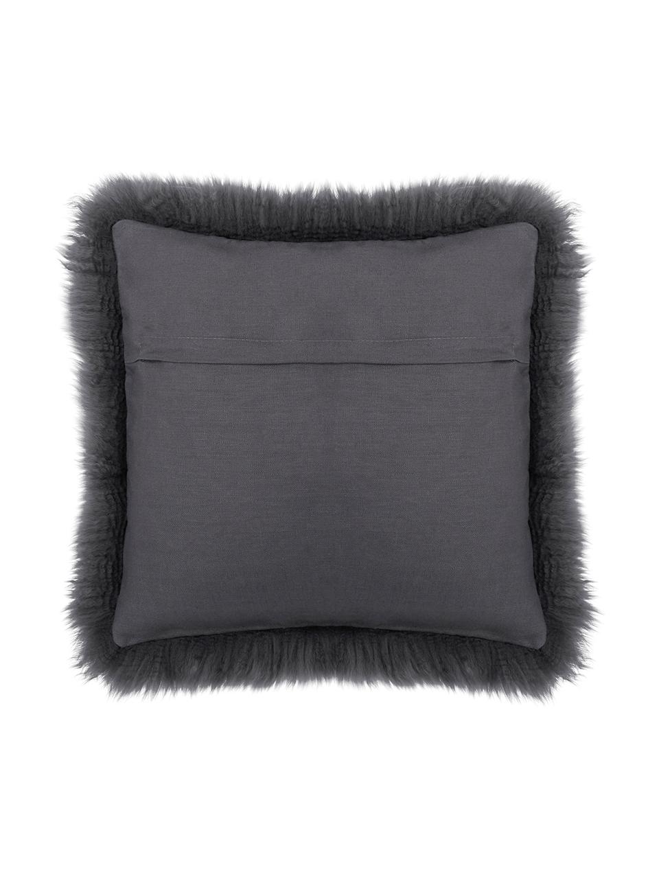 Federa arredo liscia in pelle di pecora Oslo, Retro: lino, Grigio scuro, Larg. 40 x Lung. 40 cm