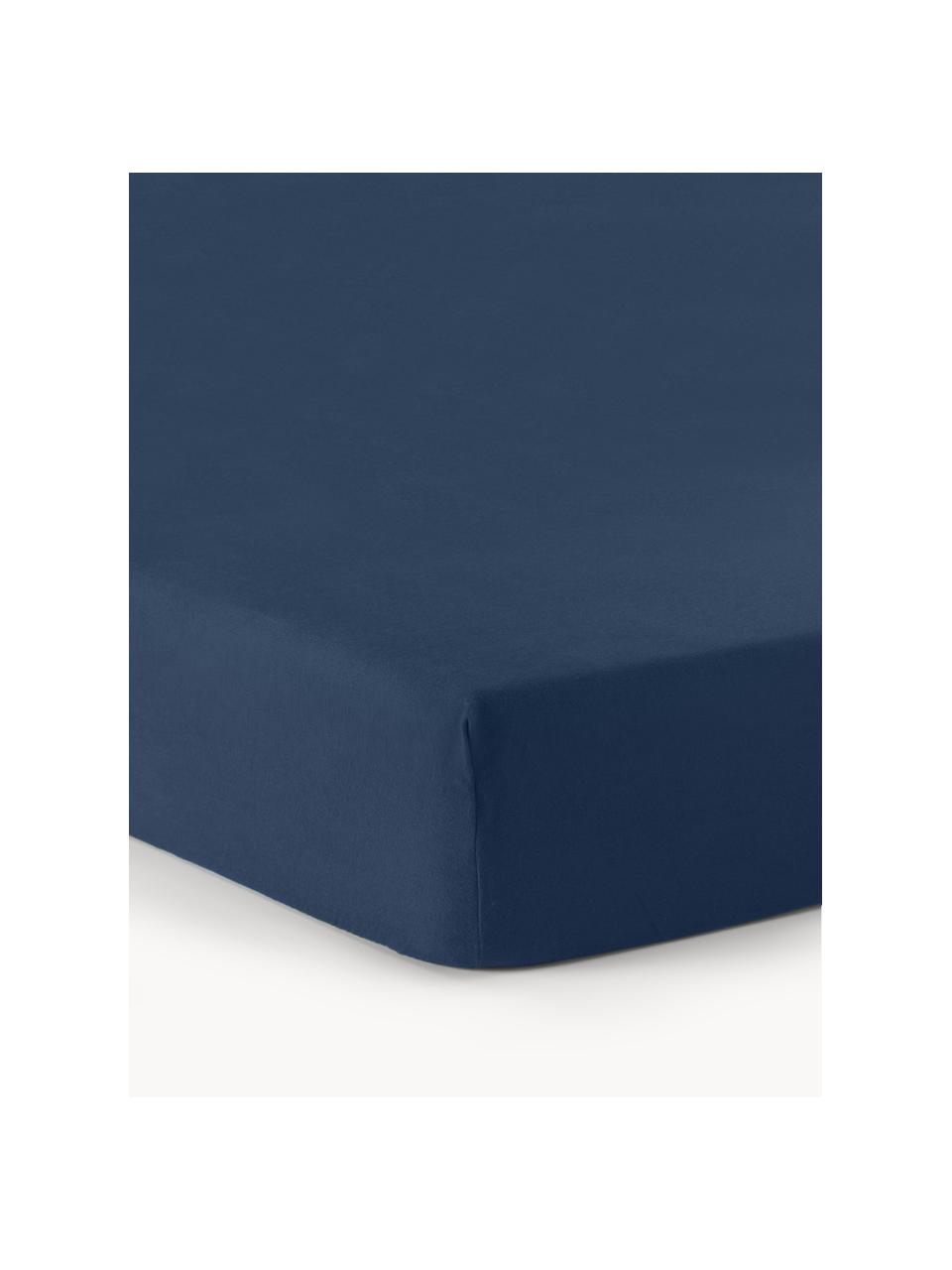 Drap-housse en flanelle pour surmatelas Biba, Bleu foncé, larg. 200 x long. 200 cm, haut. 15 cm