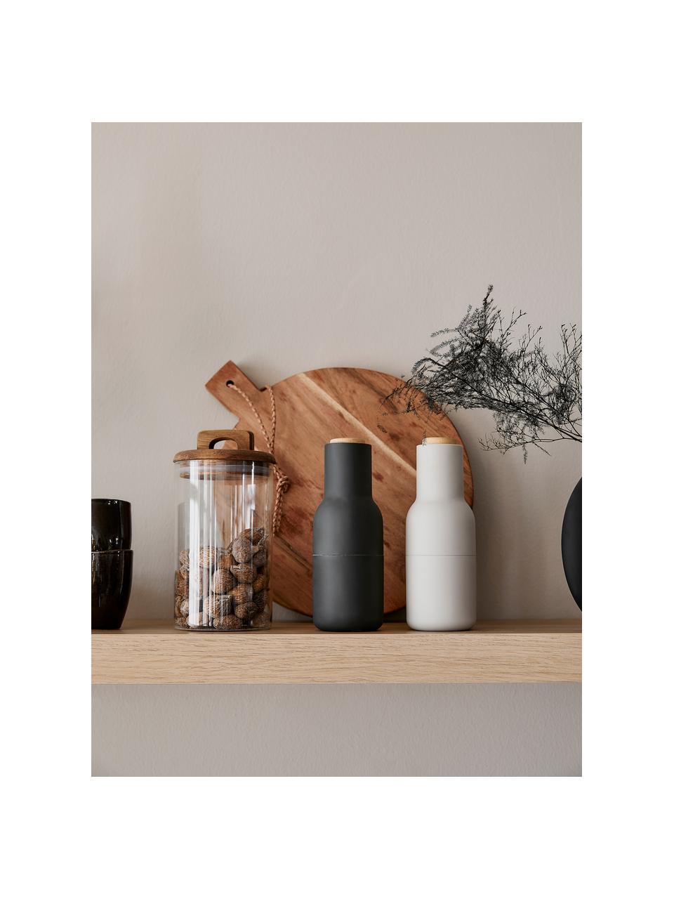 Sada designových mlýnků na sůl a pepř s dřevěnými víčky Bottle Grinder, 2 díly, Antracitová, bílá, bukové dřevo, Ø 8 cm, V 21 cm
