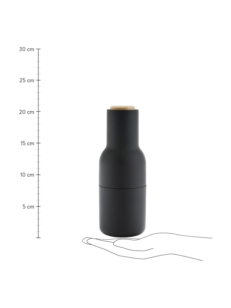 Designer zout & pepermolen Bottle Grinder met beukenhouten deksel, set van 2, Frame: kunststof, Deksel: hout, Antraciet, lichtgrijs, beukenhout, Ø 8 x H 21 cm