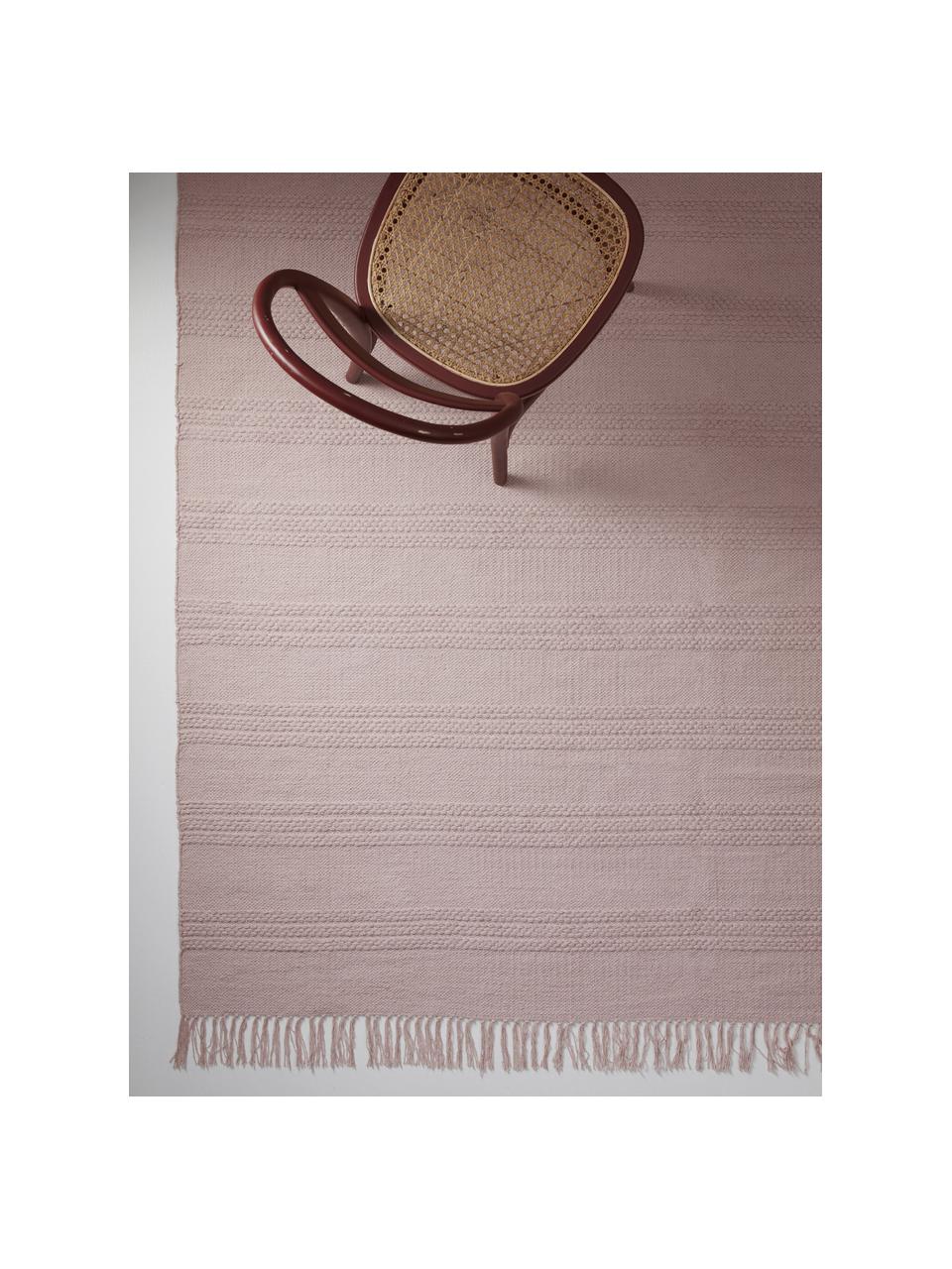 Baumwollteppich Tanya mit Ton-in-Ton-Webstreifenstruktur und Fransenabschluss, 100% Baumwolle, Rosa, B 200 x L 300 cm (Größe L)