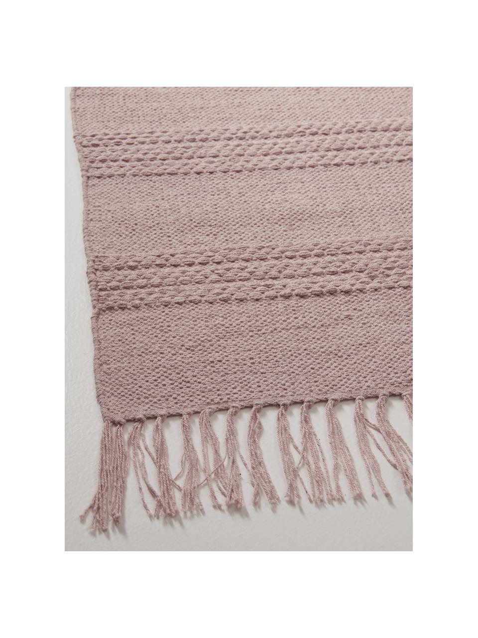 Tapis coton rose à finition frangée Tanya, Rose