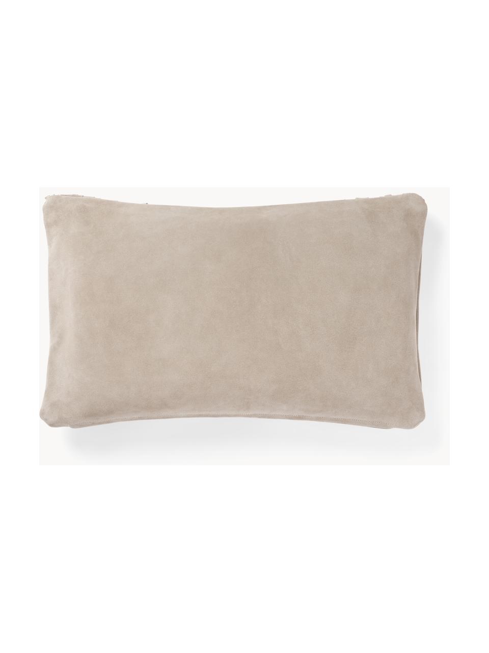 Housse de coussin en cuir avec franges Amaia, 100 % cuir, Beige, larg. 30 x long. 50 cm