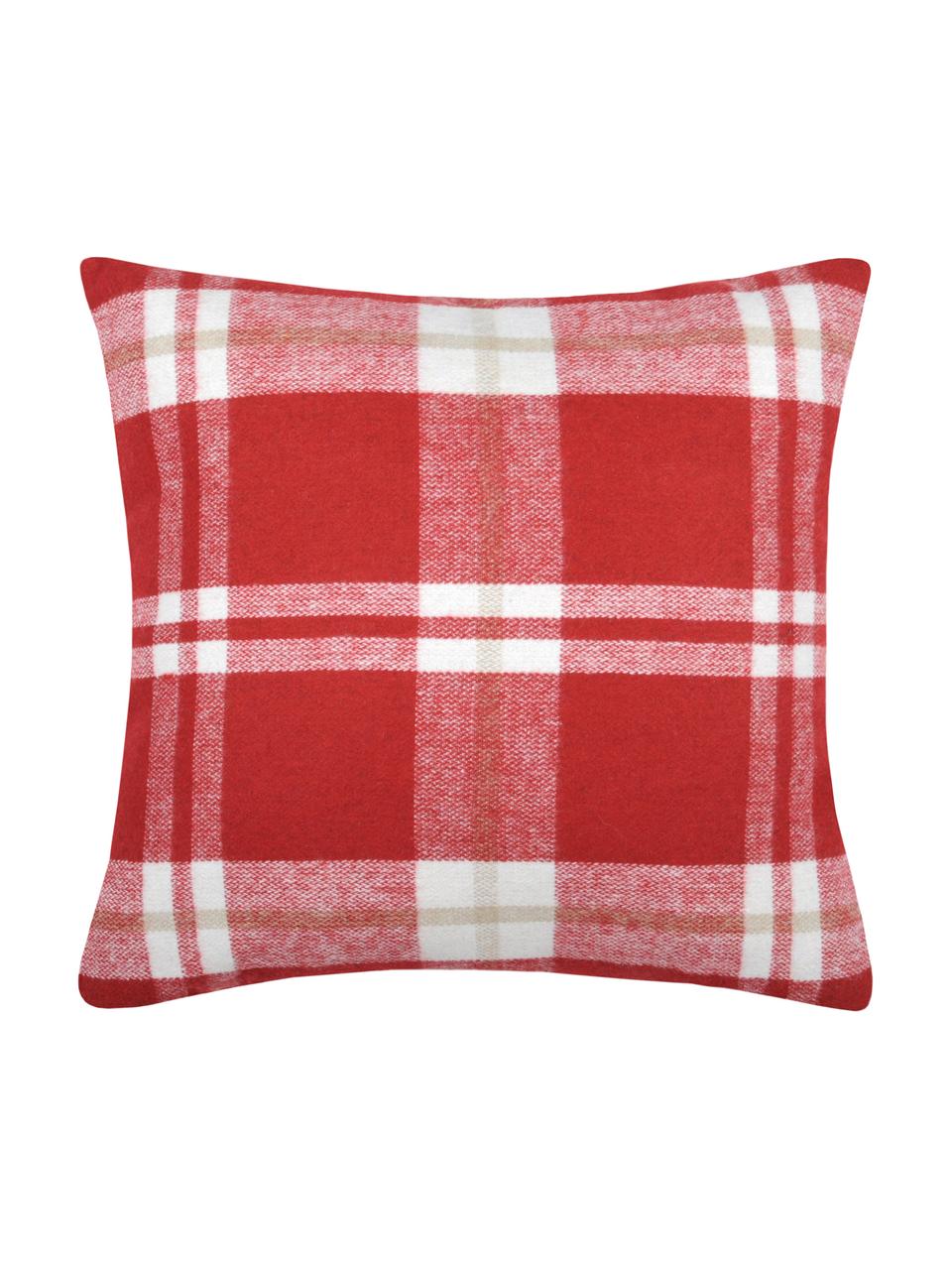 Karierte Kissenhülle Granier, 95% Polyester, 5% Wolle, Rot, Weiß, Beige, 40 x 40 cm