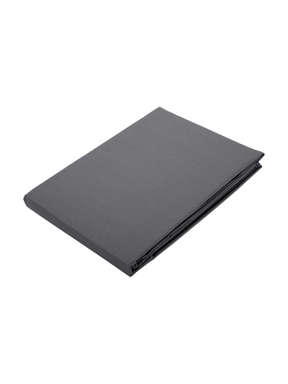 Drap plat en percale de coton Elsie, Gris foncé, larg. 240 x long. 300 cm