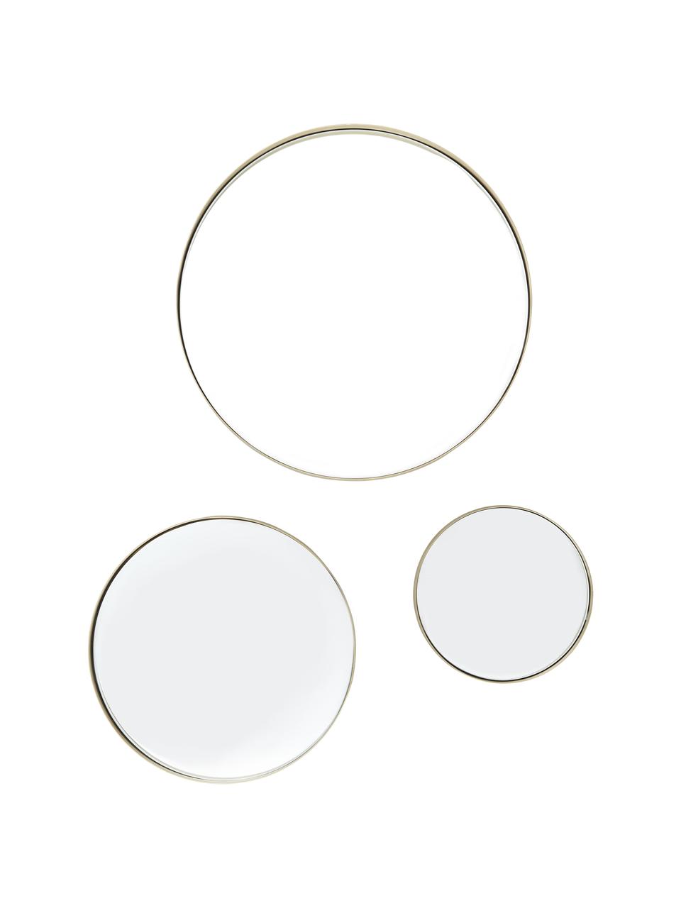 Miroir mural rond avec cadre en métal Ada, 3 élém., Couleur laitonnée, Lot de différentes tailles