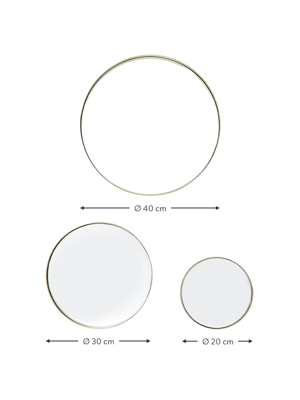 Miroir mural rond avec cadre en métal Ada, 3 élém., Couleur laitonnée, Lot de différentes tailles