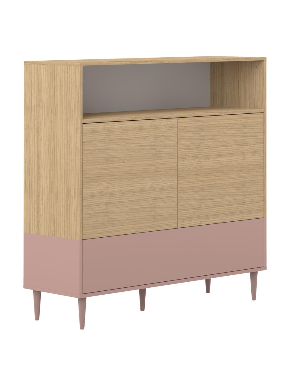 Buffet haut style scandinave Horizon, Bois de chêne, vieux rose