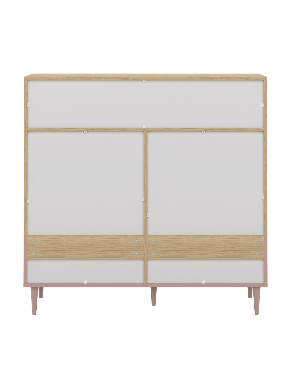 Credenza alta scandi Horizon, Piedini: legno di faggio, massicci, Legno di quercia, rosa cipria, Larg. 120 x Alt. 121 cm