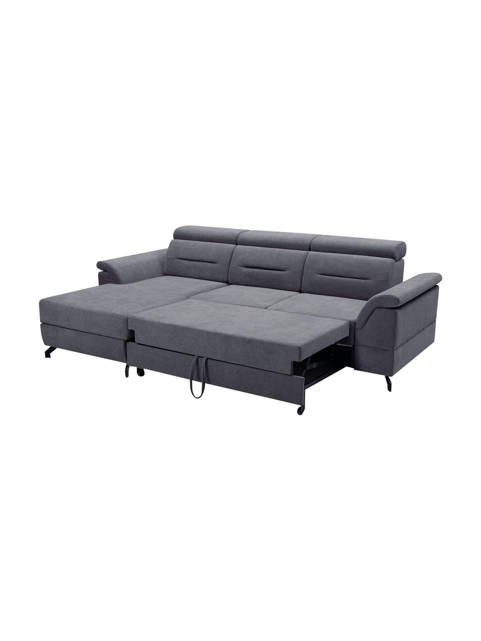 Sofá cama rinconero Missouri, con espacio de almacenamiento, Tapizado: 100% poliéster, Gris oscuro, An 259 x F 164 cm