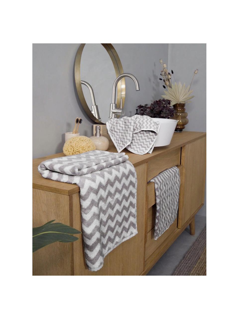 Handdoek Liv met zigzag patroon, 2 stuks, 100% katoen, middelzware kwaliteit, 550 g/m², Taupe, wit, Gastendoekje, B 30 x L 50 cm, 2 stuks
