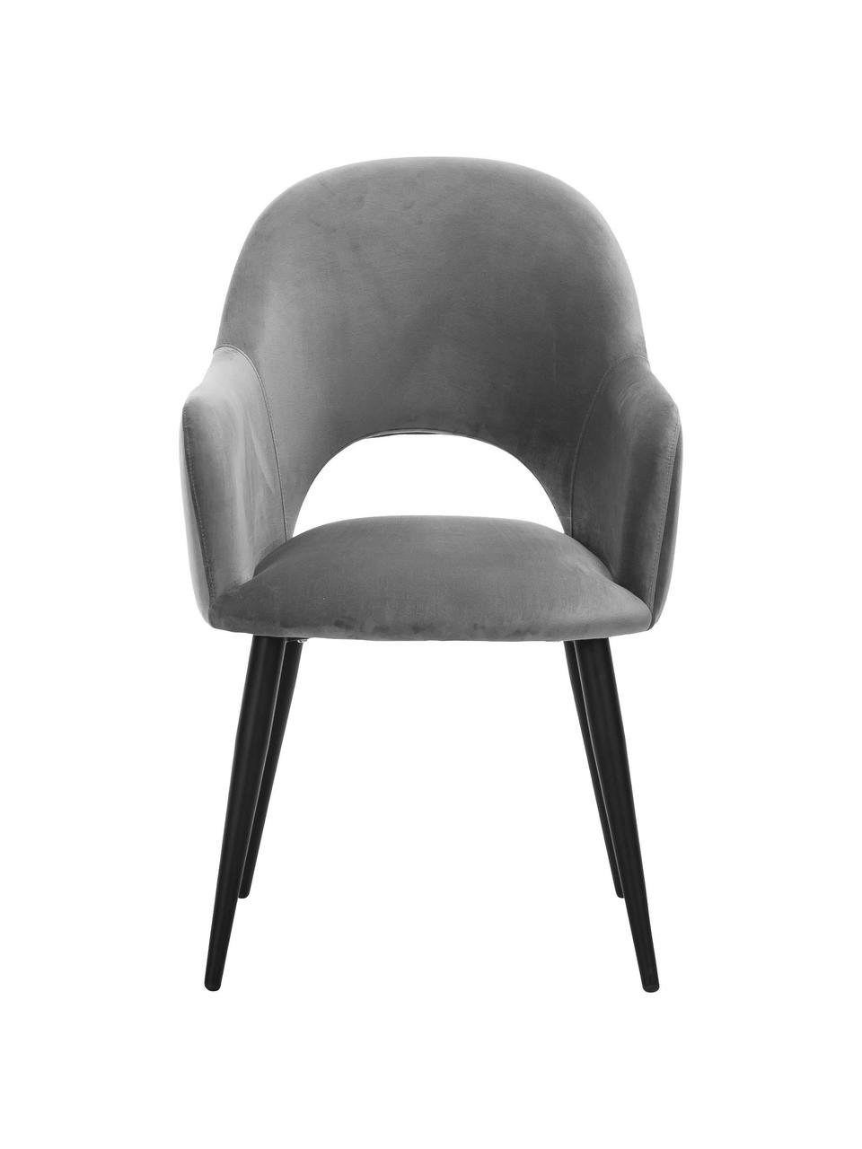 Sedia con braccioli in velluto Rachel, Rivestimento: velluto (rivestimento in , Gambe: metallo verniciato a polv, Velluto grigio, Larg. 55 x Prof. 65 cm