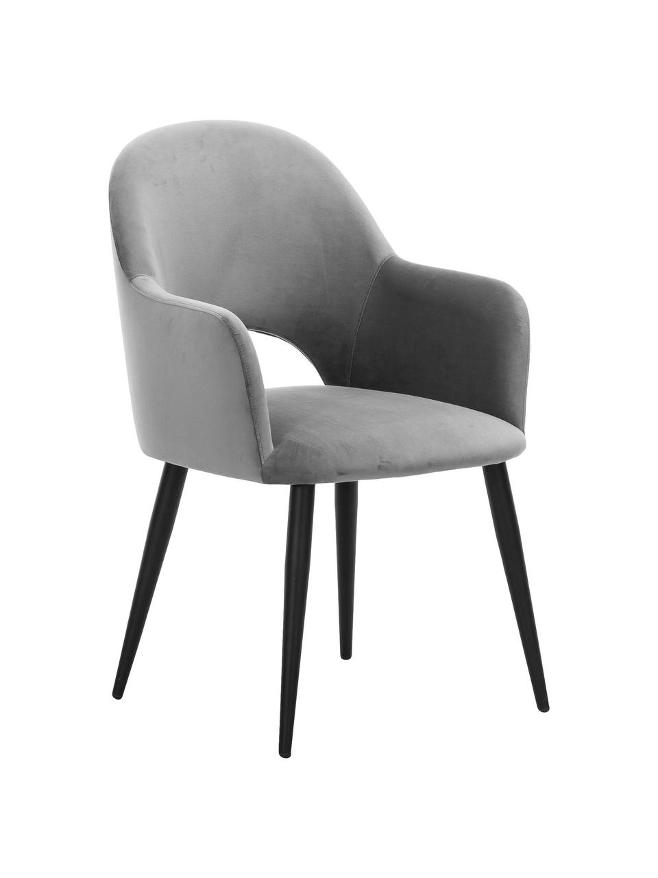 Chaise à accoudoirs en velours Rachel, Velours gris, larg. 55 x prof. 65 cm