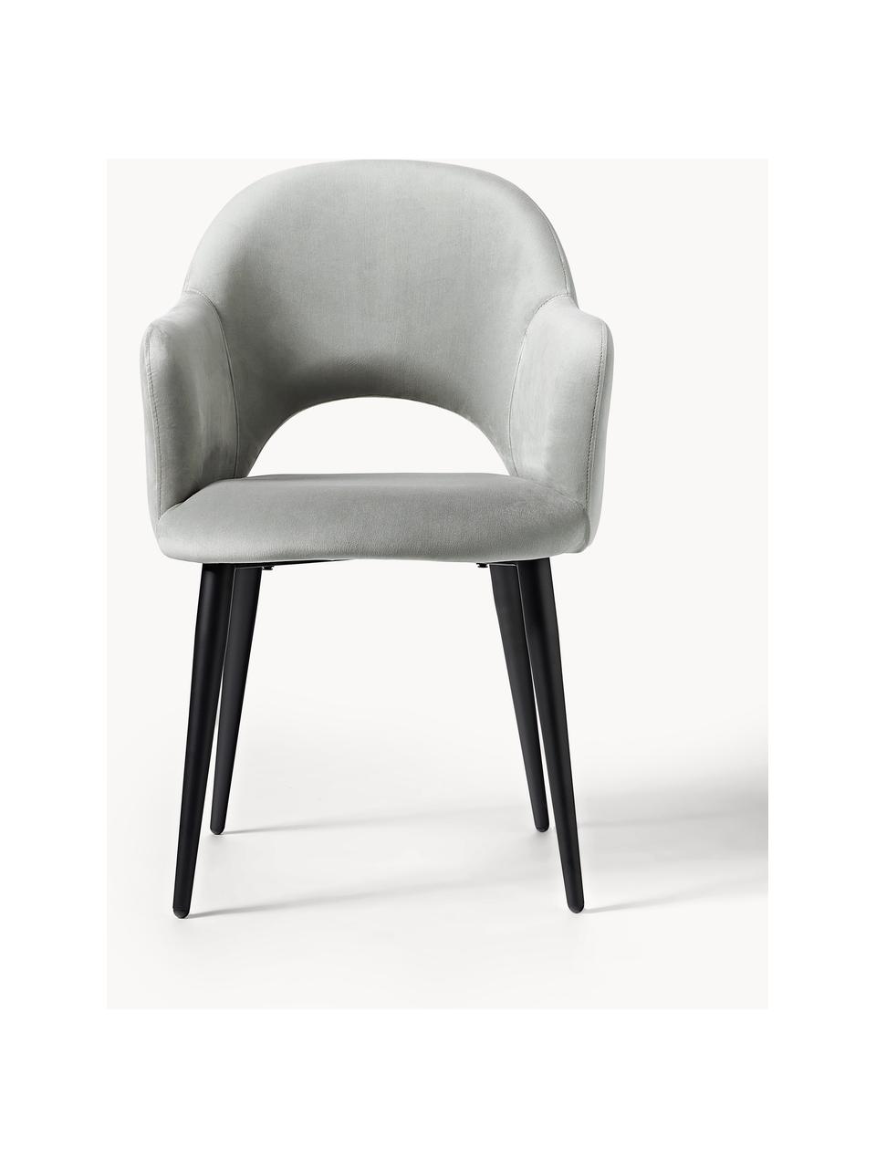 Zamatová stolička s opierkami Rachel, Zamatová svetlosivá, čierna matná, Š 55 x H 65 cm