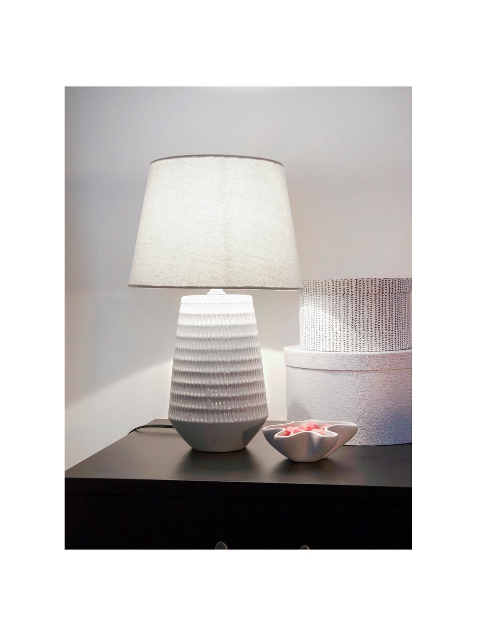 Keramische tafellamp Mona, Lampenkap: textiel, Lampvoet: keramiek, Wit, Ø 28 x H 45 cm