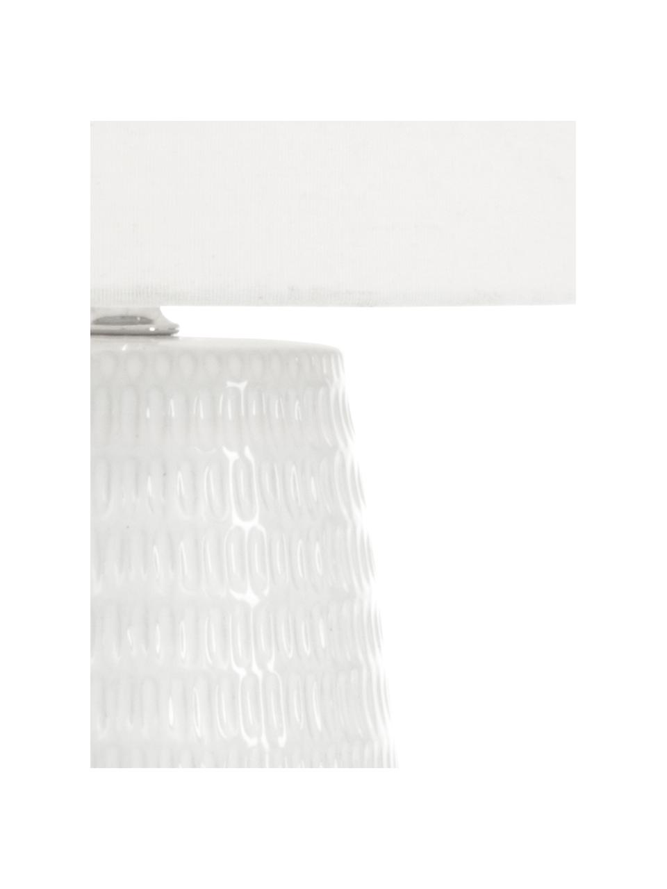 Keramik-Tischlampe Mona, Lampenschirm: Textil, Lampenfuß: Keramik, Weiß, Ø 28 x H 45 cm