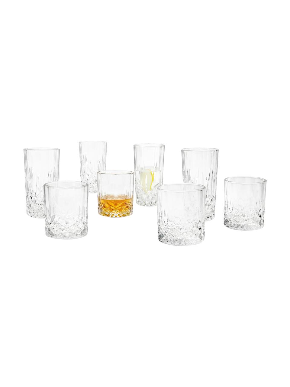 Gläser-Set George mit Kristallrelief, 8-tlg., Glas, Transparent, Set mit verschiedenen Grössen