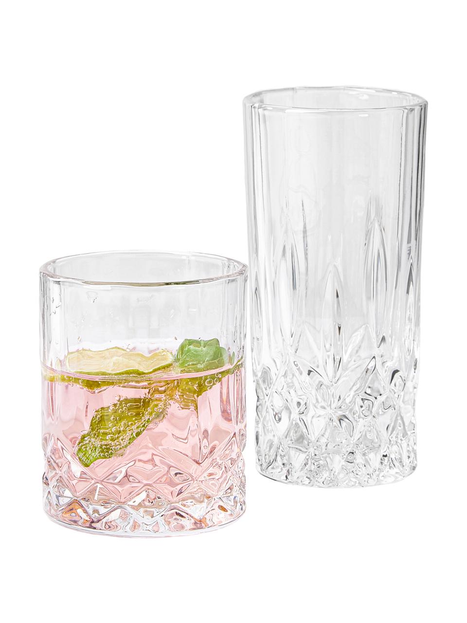 Verres à cocktail en cristal à embosses décoratives George, 8 élém., Verre, Transparent, Lot de différentes tailles