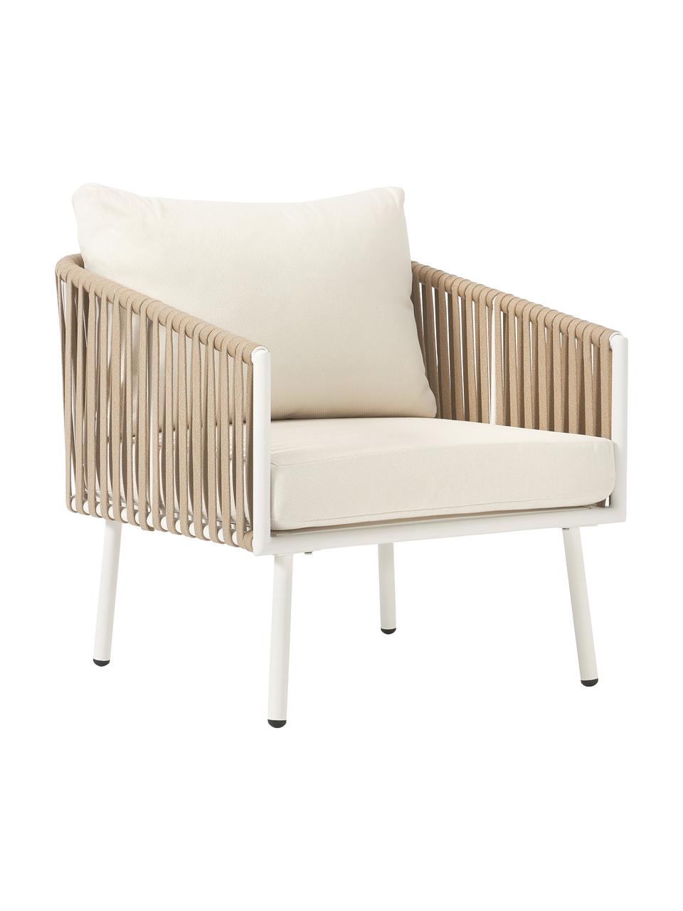 Salotto da giardino Malo 4 pezzi, Rivestimento: 100% poliestere Con 20.00, Struttura: alluminio verniciato a po, Piano d'appoggio: vetro, Struttura: alluminio verniciato a po, Bianco sporco, beige chiaro, Set in varie misure