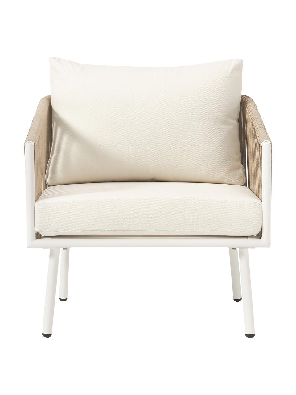 Salotto da giardino Malo 4 pezzi, Rivestimento: 100% poliestere Con 20.00, Struttura: alluminio verniciato a po, Piano d'appoggio: vetro, Struttura: alluminio verniciato a po, Bianco sporco, beige chiaro, Set in varie misure
