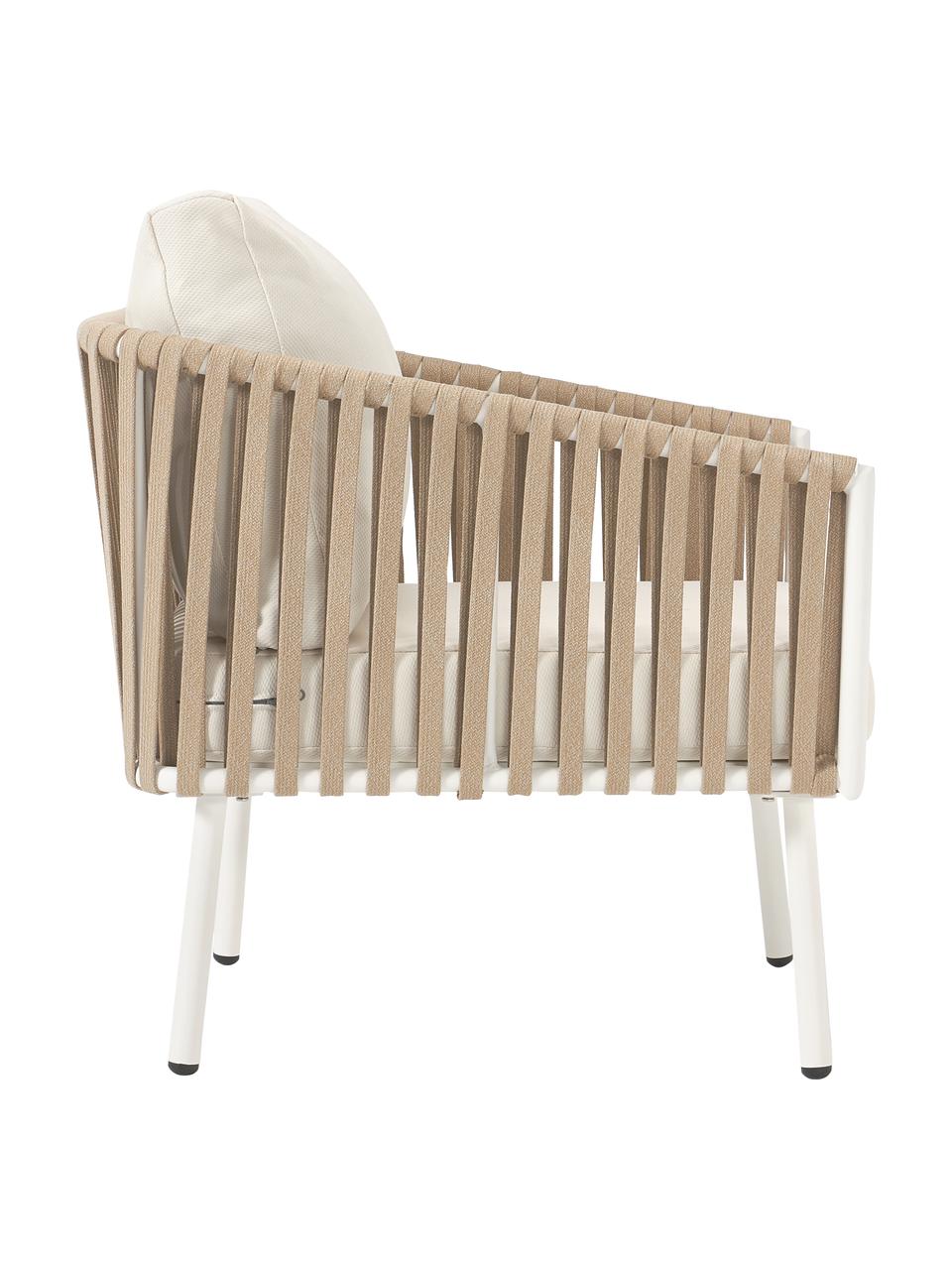 Salon de jardin Malo, 4 élém., Blanc cassé, beige clair, Lot de différentes tailles